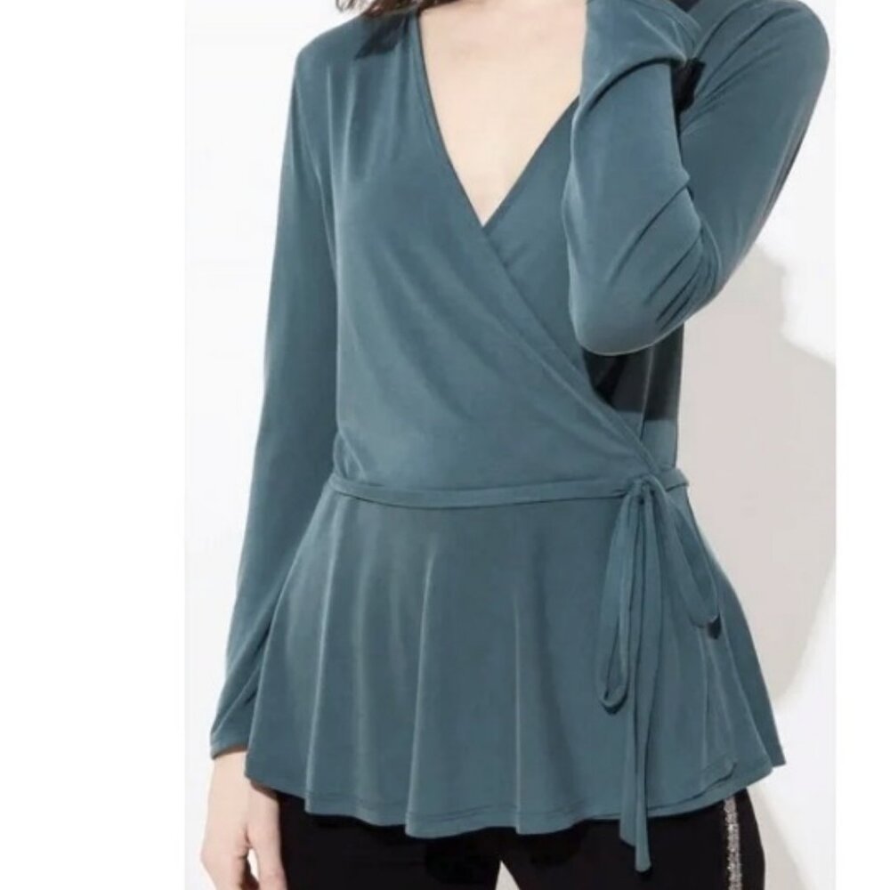 LOFT Sandwashed Sea Green Wrap Top, Size Small - Picture 1 of 5